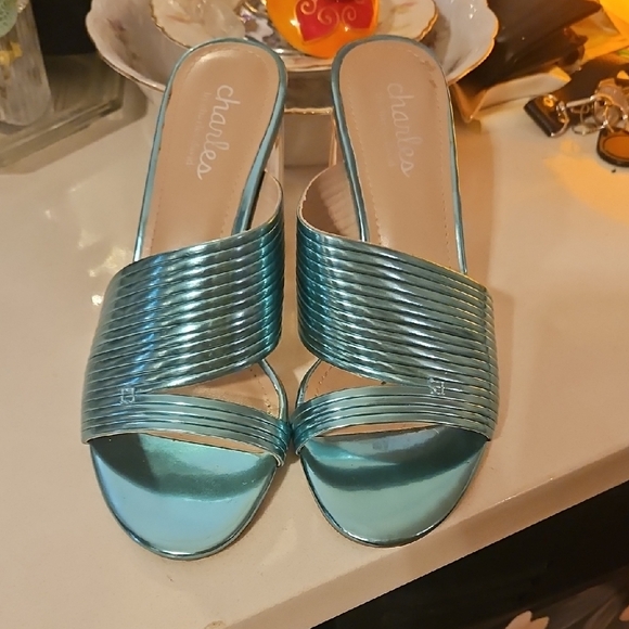 Charles David Shoes - Charles David Shiny Blue Mules